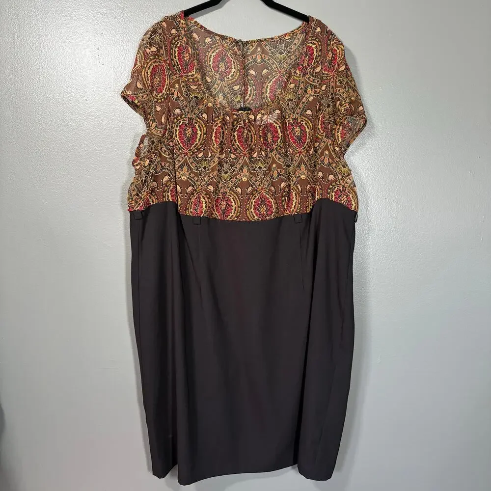 Fashion Bug Vintage Y2K 90's Brown & Black Paisley Blouson Dress - Plus Size 24W